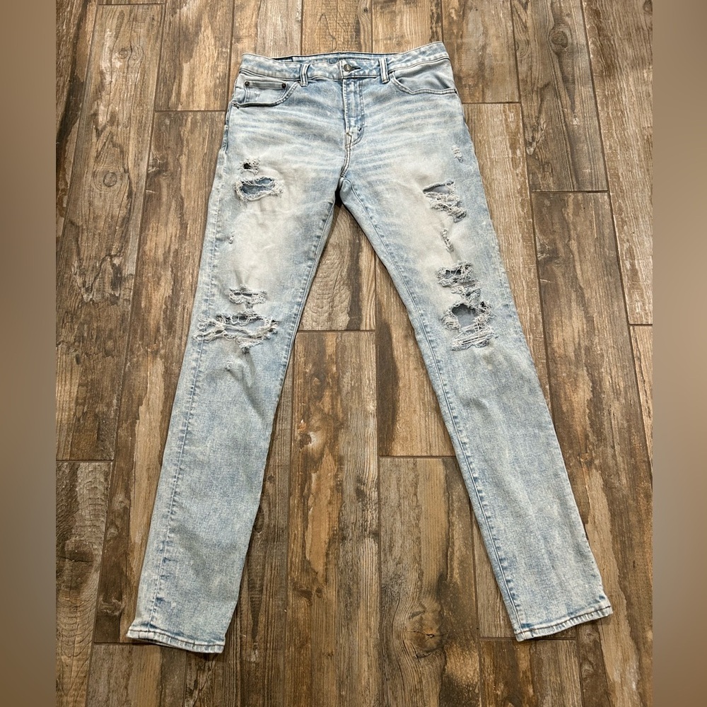 American Eagle Airflex Temp  34x36 Women Blue Distressed Athletic Skinny Jeans